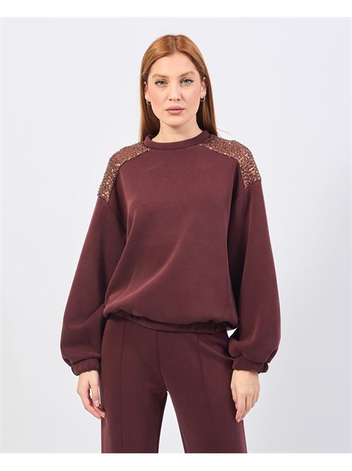 Mademoiselle du monde crewneck sweatshirt with appliques MADEMOISELLE DU MONDE | F183-MDM315CHOCO